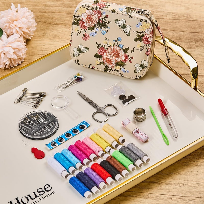 Bobode Printing Sewing Kit Floral Pattern Sewing Set Small Basic Travel Sewing Kit for Adults, 87 PCS Professional Sewing Supplies Accessory for Emergency, Home - Image 5